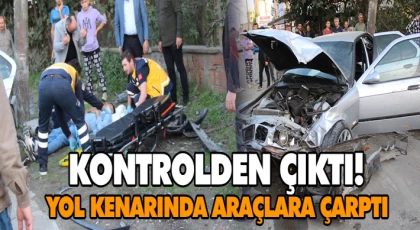 Kontrolden Çıktı! Yol Kenarında Araçlara Çarptı 2 Yaralı