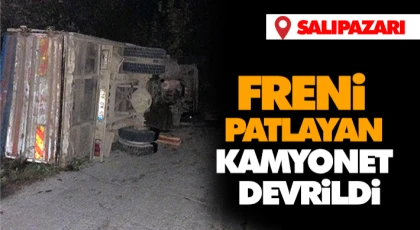 Freni Patlayan Kamyonet Devrildi