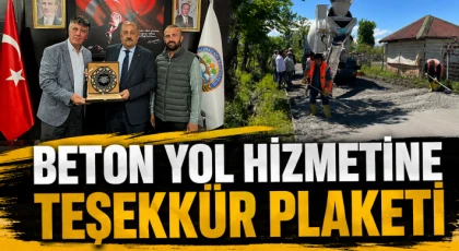 Beton Yol Hizmetine Teşekkür Plaketi